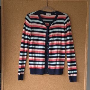 LOFT Multi‑Color Navy Colorblock Stripe Cardigan Sweater Women’s Medium